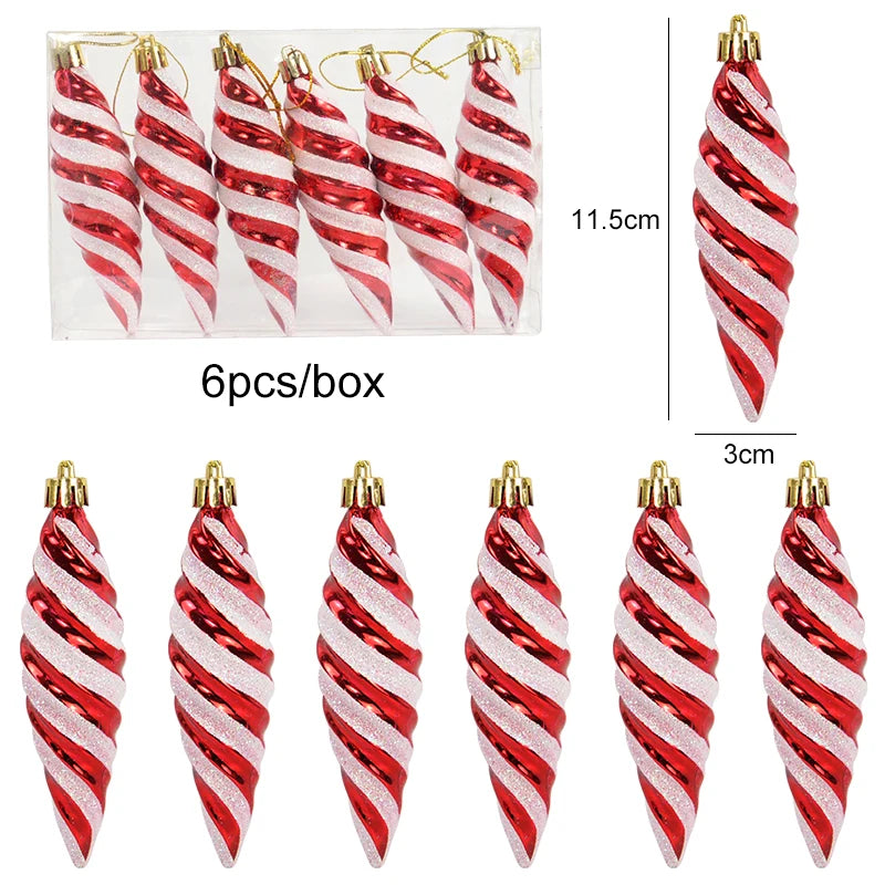 6pcs/box Christmas Tree Pendant Red Star Candy Snowflake Xmas Ball Ornament New Year 2025 Home Decoration Noel Gift Navidad 2024
