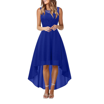 New Elegant Lace Evening Party Dress Women Sleeveless Lace Chiffon Irregular Dress Ladies Vintage Big Swing Maxi Dress Vestidos