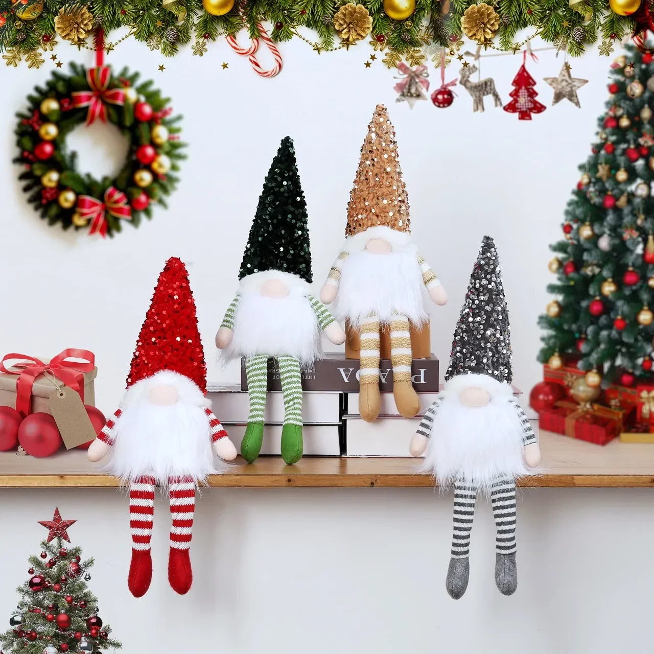 1~4pcs 2024 Christmas Doll Elf Knitted Gnome with Led Night Light Christmas Decorations for Home Xmas Navidad New Year 2025 Gift