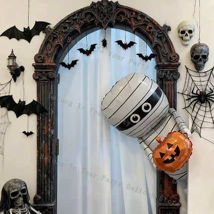 Halloween Mummy Holding Pumpkin Aluminum Foil Balloon Black Orange Prank for Halloween Party Decoration Horror Elements Ornament