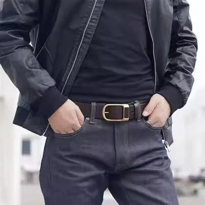 OYIFAN High quality belt for men 3.8cm pin buckle belt Men's Leather Belt Jeans Waistband Brown Leather Belt Men