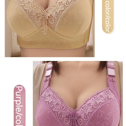 New Large Size Sexy Luxury Lace Non-steel Ring WOMEN'S Bra Push up Comfortable Four Rows of Buckle Thin Section Ladies Underwear