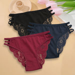 3PC/Set Women Sexy Lace Panties Low Rise Hollow Out Briefs Floral Transparent Underwear for Feamale Elastic Straps Soft Lingerie