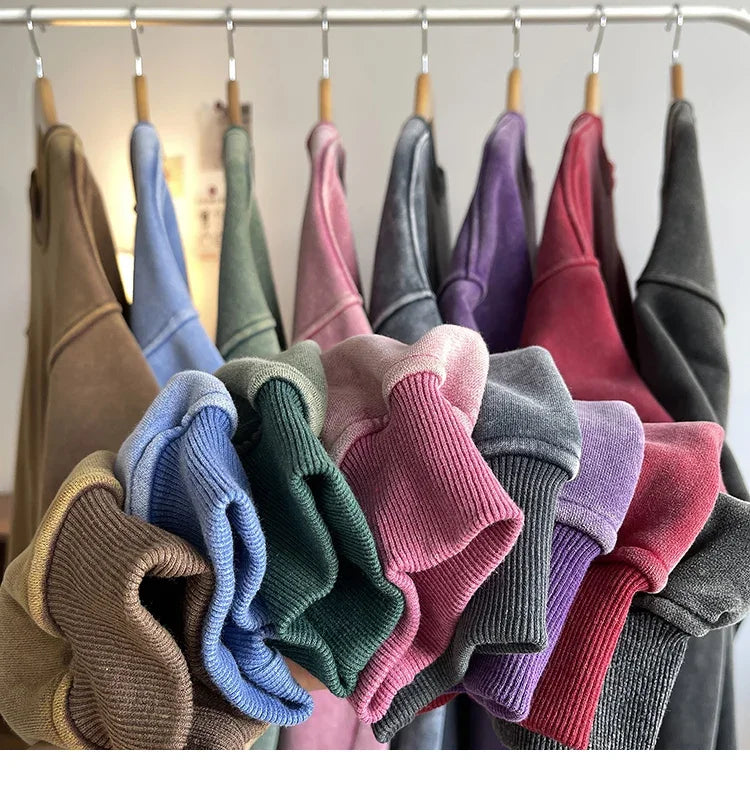 New Autumn Round Neck Washed  Men's Hoodie Sweatshirt  Couple Long Sleeve Loose Europe and America Street Boy Pullover Sweater