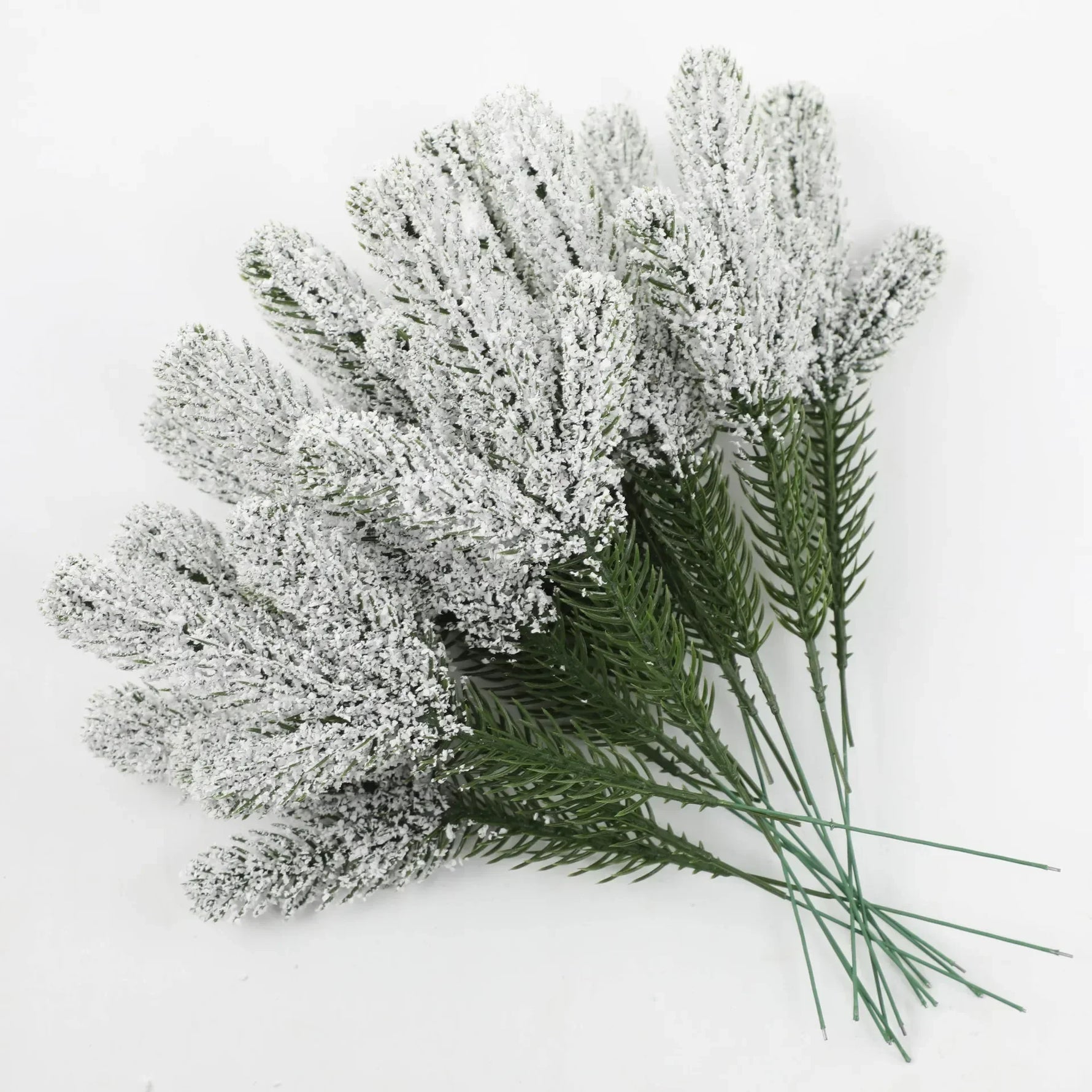 Wholesale Pine Needle Branch Artificial Christmas Green Snow Frosted Fake Plants Sprigs Stem DIY Wreath Home Garland Decorations