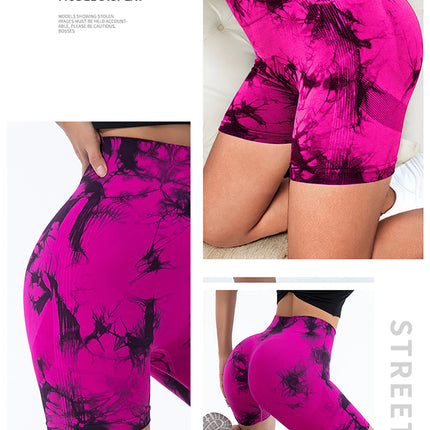 Tie Dyed Seamless Fitness Pants WOMENS High Waist and Lifting Sports Tight Shorts Running Sexy Peach Fitness Yoga Shorts Yoga