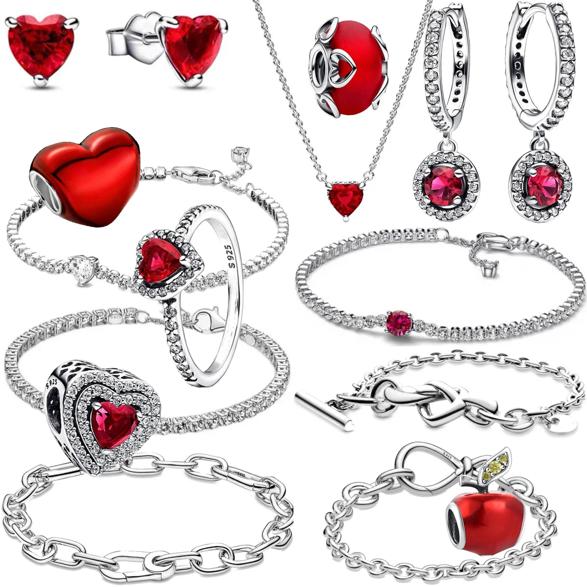 Red Series Christmas Apple Love Gift Dangle Charms Beads 925 Sterling Silver Plated Fit Original Heart Bracelet Women Jewelry