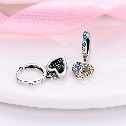 Genuine 925 Sterling Silver Love Feather Earrings Fit Original Charms Hoop  For Women girls Stud Earring Fine Jewelry Gifts