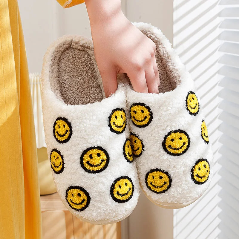 Little Cute Smile Women Slippers Houseshoes House Smile Face Ladies Indoor Winter Fluffy Cozy Home Comfy Shoes