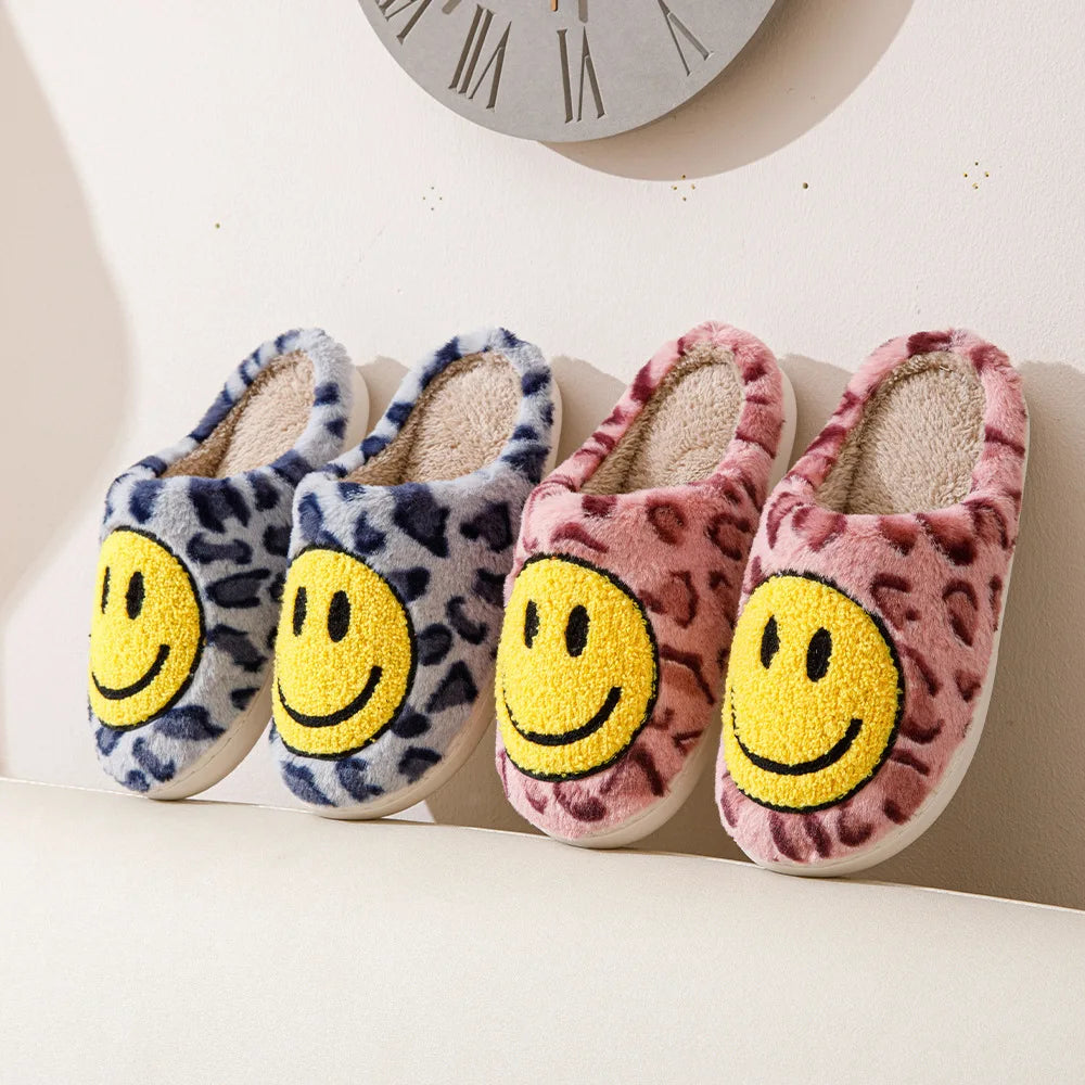 Leopard Fluffy Slippers for Home Smile Designer Platform Shoes Women 2024 Indoor Plush Sliders Warm Flats Chic Winter Footwear