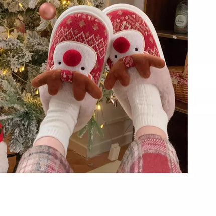 2024 New Christmas Cotton Slippers For Woman Cute Cartoon Deer Anti-slip Girls Indoor Home Floor Shoes Fashion Party Slides