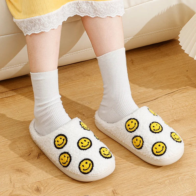 Little Cute Smile Face Slippers Houseshoes Women's House Smile Ladies Indoor Winter Fluffy Cozy Home Comfy Women Shoes