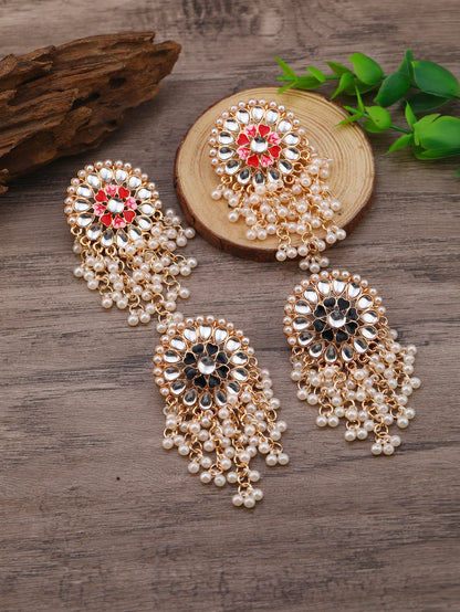 A pair of fashionable hanging earrings for women, creative exotic style, ethnic style, inlaid with rhinestones, imitation pearls