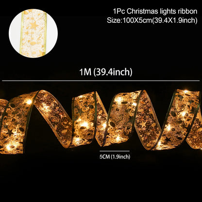 Christmas Decorations LED Ribbon Lights Christmas Tree Ornaments DIY Fairy Lights String Navidad Natal Home Decors New Year 2023