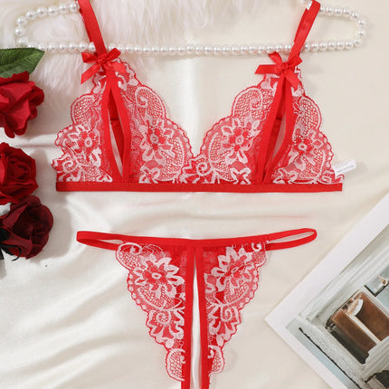 Women Sexy Lingerie Bra Thongs Sets Ultrathin Lace Lingerie Set Temptation Erotic Open Bra Crotchless Outfits For Pretty Girls