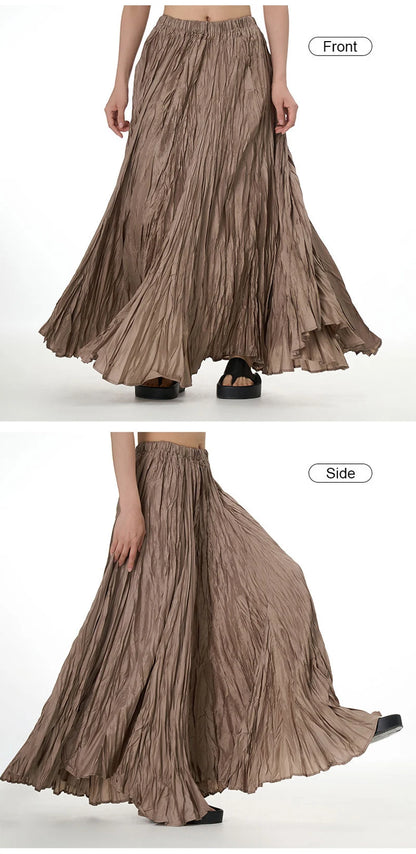 Casual Womens Solid A-Line Long Skirt Tulle High Waist Pleated Y2K Skirt Elegant Ladies Wild Dating Maxi Skirts Drop Streetwear