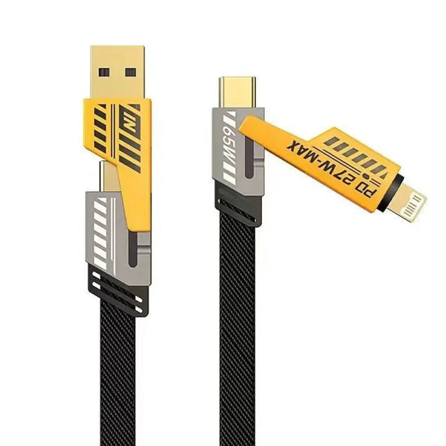 4-in-1 USB C Charging Cable TypeC Lightning Connector Nylon Braided PD 65W 27W Fast Charging for iPhone Samsung Xiaomi Android
