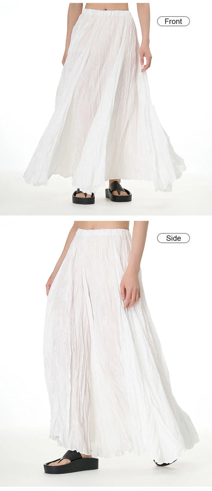 Casual Womens Solid A-Line Long Skirt Tulle High Waist Pleated Y2K Skirt Elegant Ladies Wild Dating Maxi Skirts Drop Streetwear