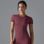 Women Running Sports T Shirt Summer Short Sleeve Round Neck Breathable Stretchy GYM Yoga Slim Fitness Active Top Tee