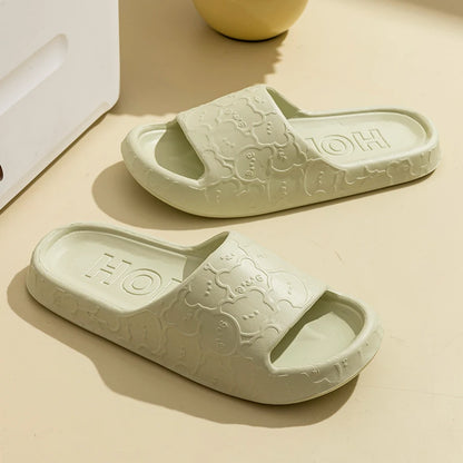 Women's Slippers Summer Cartoon Bear Printting Indoor Comfortable Soft Sole Slides Slip-on Bathroom EVA Flat Heel Fashion Shoes