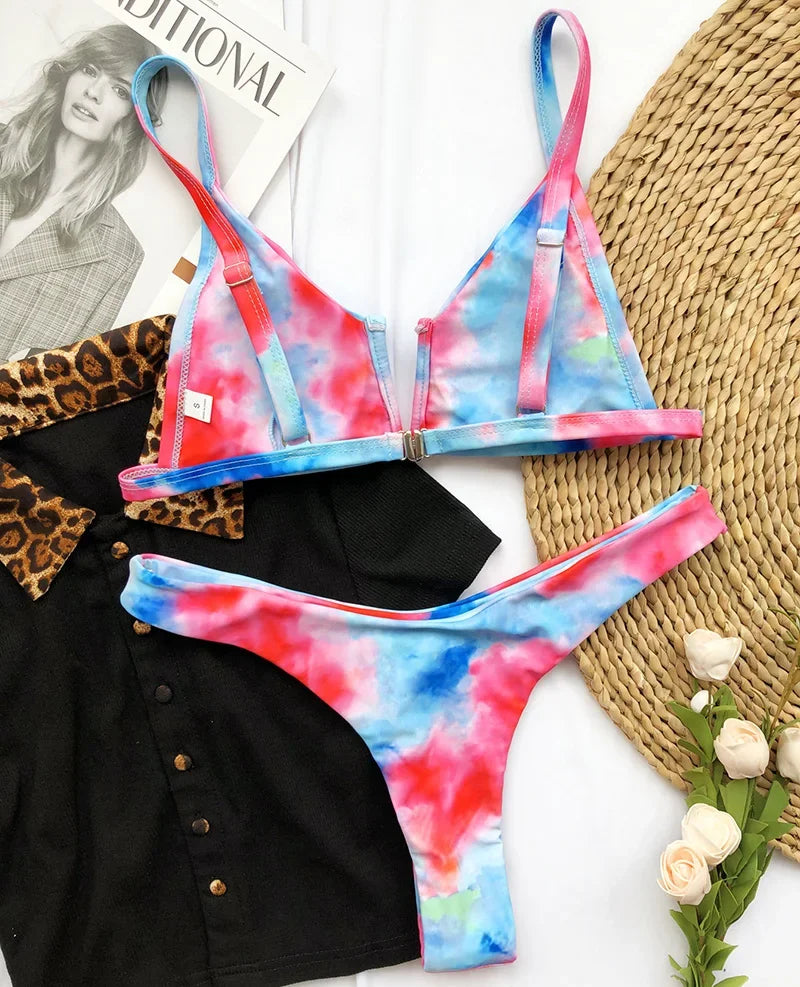 Splicing Denim V Shaped Thong Bikini Women Swimsuit Female Swimwear Two Pieces Bikini Set Bather Push Up Bathing Suit Swim Lady