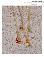 Yhpup Red Enamel White Natural Shell Stainless Steel Heart Pendant Necklace Trendy Exquisite Jewelry Attractive Accessories