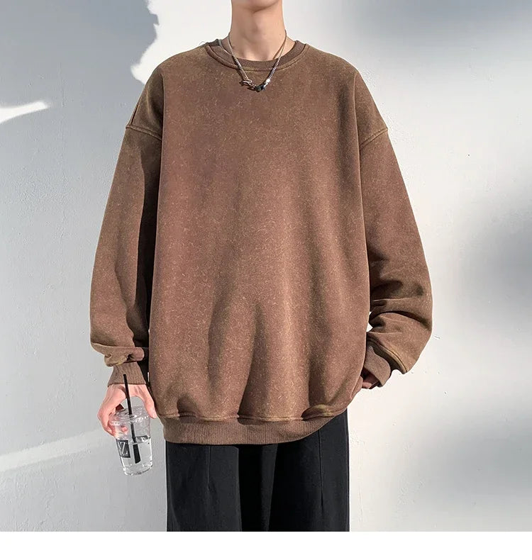 New Autumn Round Neck Washed  Men's Hoodie Sweatshirt  Couple Long Sleeve Loose Europe and America Street Boy Pullover Sweater