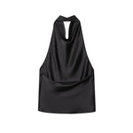 MUJER 2025 Halter Tops for Women Black Satin Backless Top Female Pink Summer Beach Top Woman off Shoulder Camisole Top Women