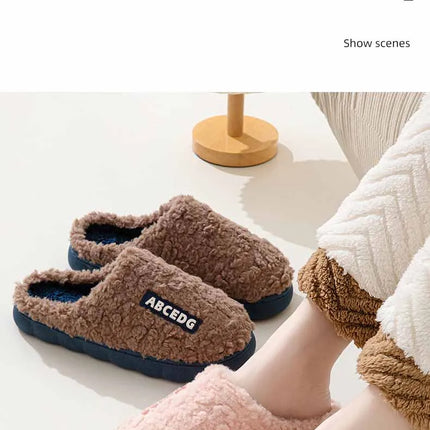 Eyriphy New Fashion Cotton Slippers For Women Winter Warm House Shoes Curly Faux Cotton Bedroom Slides Non-Slips Comfort Slipper