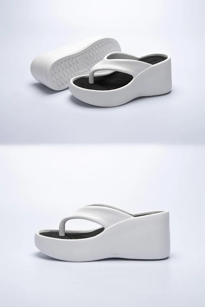 Women's Clip Toe Wedge Flip Flops 2024 Summer Chunky Platform Beach Sandals Woman Thick Sole High Heeled Eva Slippers Slides