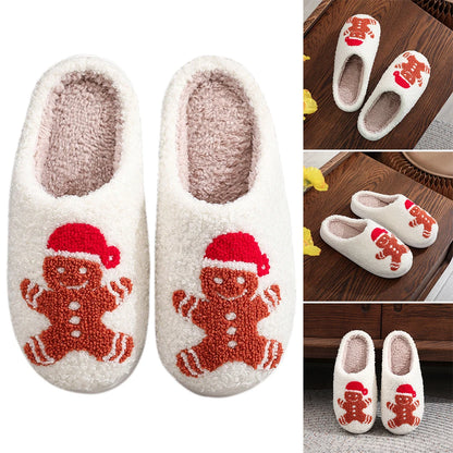 Christmas Slippers Female Home Fluffy Flip flops Winter Women Girls Indoor Cute Deer Gingerbread Man Warm House Plush Shoes