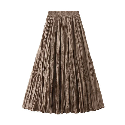 UCXQ Simple Luxury Multi Solid Colors Pleated Skirt For Women's Large Hem Folds A-line Skirts Female 2024 Spring Autumn 23A7004