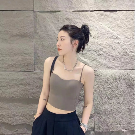 1pc Popular Cool Solid Knitted Yoga Gym Tank Top Bra Seamless Skin-Friendly U-Back Vest with Fixed Chest Pad Suspender for Women
