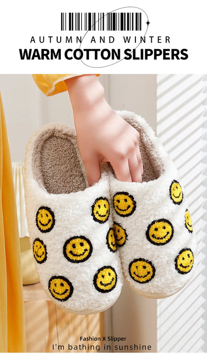Little Cute Smile Face Slippers Houseshoes Women's House Smile Ladies Indoor Winter Fluffy Cozy Home Comfy Women Shoes