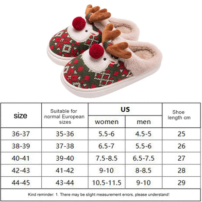 Christmas Elk Plush Slippers Fluffy Home Slippers Comfortable Furry Reindeer Slipper Anti Slip Cartoon Elk Slides for Men Women