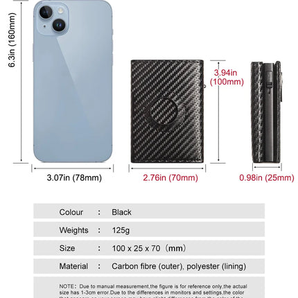Men Smart Wallet Credit Card Holder for AirTag Carbon Fiber Aluminum Automatic Pop Out Cardholder Case with Money Clip
