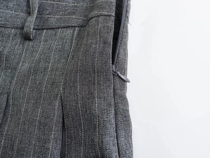 TRAF 2024 Spring Women Fashion Grey 2 Piece Sets Woman Pinstripes Pockets Slim Blazer Coat + Zipper Versatile Female Mini Skirts