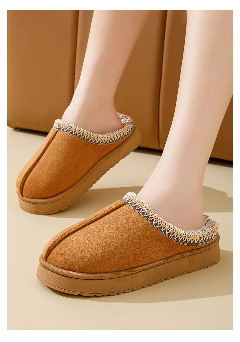 Winter Bohemian Style Indoor Fluffy Slippers with Anti-Slip and Warm Design for Comfortable Feet