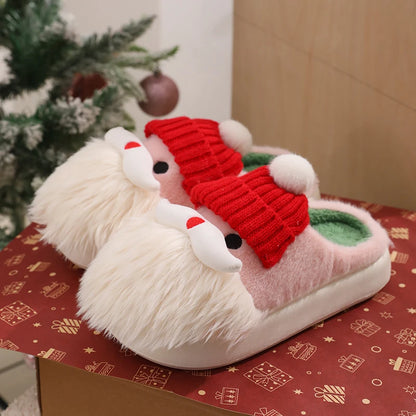 Women Christmas Slippers Ladies Fall Winter Outdoor Cotton Non-slip Shoes Female Comfort Party Santa Claus Slipper