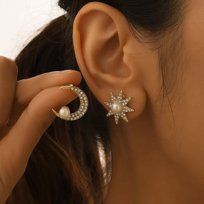 High end, niche, fashionable star moon surround earrings, European and American fashion, minimalist temperament, diamond earring