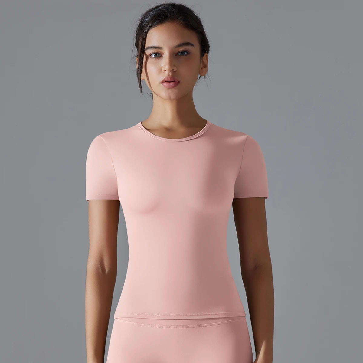 Women Running Sports T Shirt Summer Short Sleeve Round Neck Breathable Stretchy GYM Yoga Slim Fitness Active Top Tee