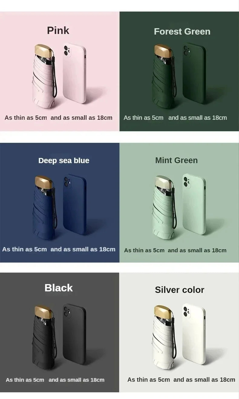 Mini Sun Umbrella Pocket Rain Umbrella Vinyl Folding UV Ultraviolet Protection Sun Shade Pocket Parasol Capsule
