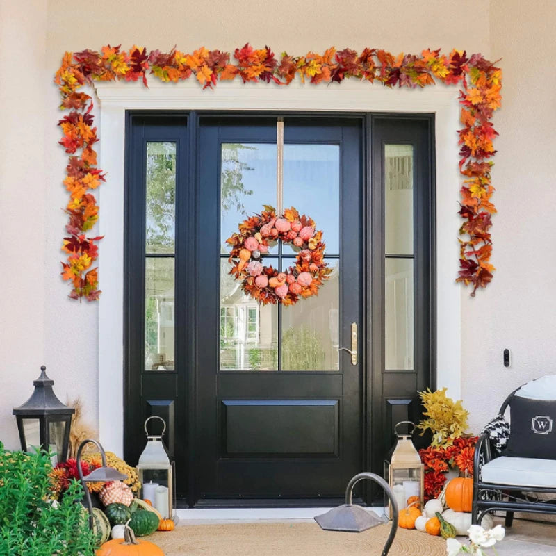 180CM Autumn Artificial Maple Leaf Fall Maple Leave Vine Wall Hanging Garland Decoration Home Garden Halloween Christmas Gift