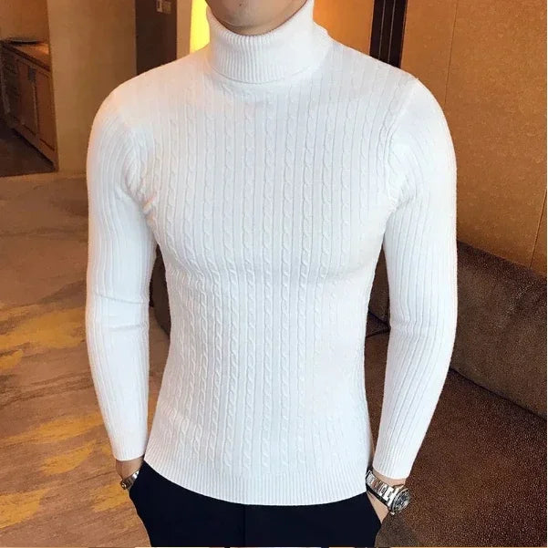 Men's High Neck Sweater Solid Color Pullover Knitted Warm Casual Turtleneck Sweatwear Woolen Mens Winter Outdoor Tops