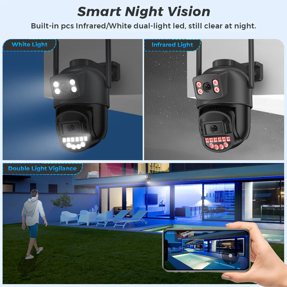 10MP 5K Dual Lens PTZ IP Camera with Dual Screen 8MP Ai Human Detection Auto Tracking Wireless Outdoor Surveillance Camera O-KAM