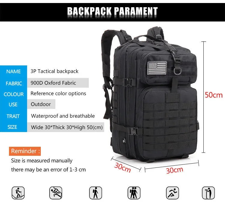 QT&QY 30/50L Tactical Backpacks Man Traveling Bags Survival Outdoor 3P Assault Pack EDC Molle Pack hiking Trekking Hunting Bag