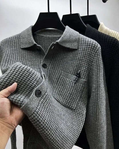 High end Men Pocket Knitted Cardigan 2024 New Autumn/Winter Korean Style Trend Lapel Thickening Sweater Solid color Leisure Coat