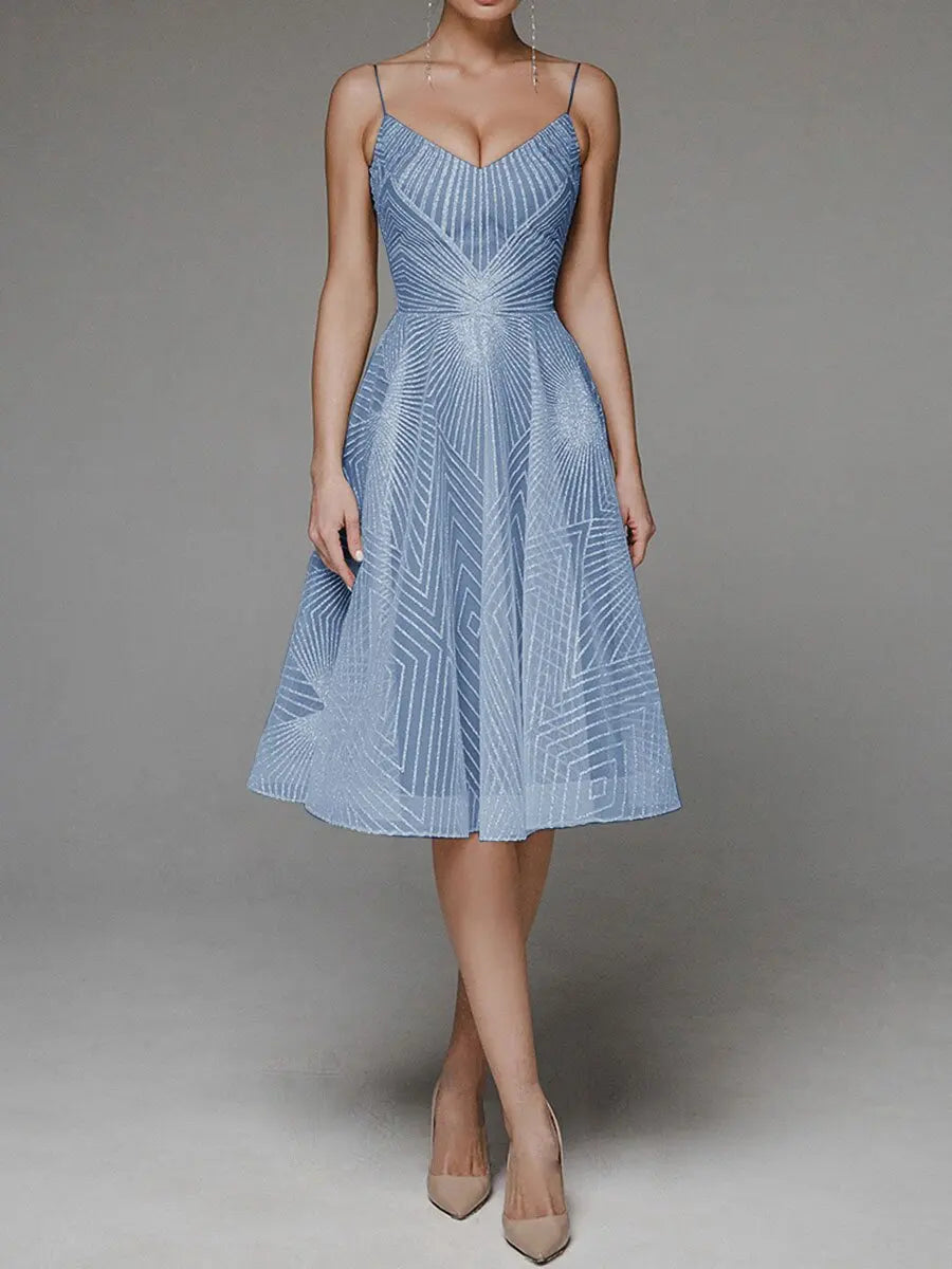 Sexy Spaghetti Slip V-Neck Evening Dresses For Women 2024 Spring Stripes Embroidery Dress Cocktail Party Gowns Robes De Soirée