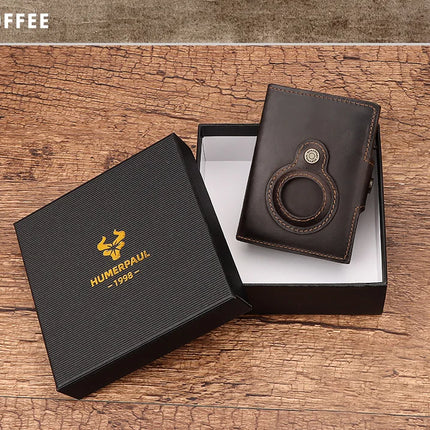 Anti-scan Magnet Credit Card Holder Wallet Genuine Leather Automatic Pop Out Aluminum Smart Wallets Luxury AirTag Purse Set