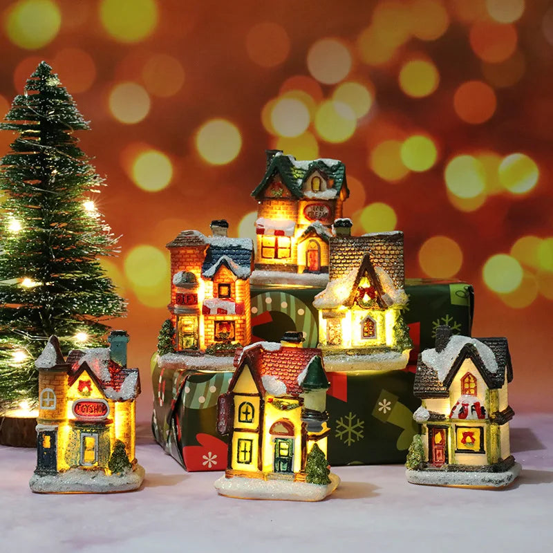 1~6pcs LED Night Light Christmas Ornaments 2024 Luminous Castle Snow House Sculpture Xmas Decoration for Home New Year Navidad